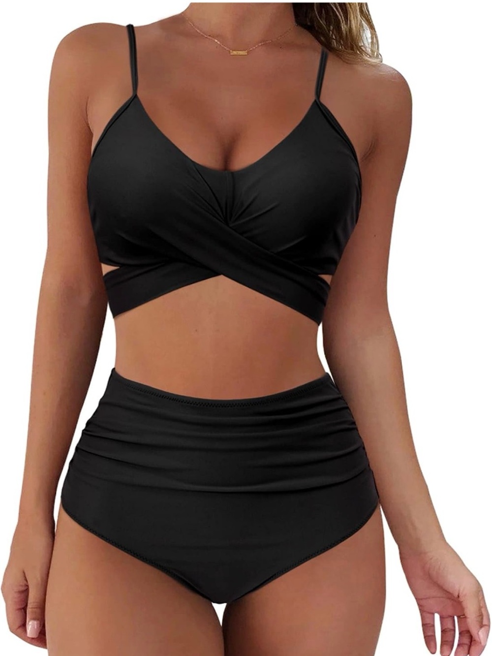Black High-Waist Wrap Bikini Set - Women Swim